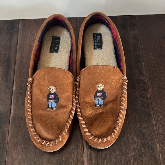 Men’s Ralph Lauren Polo Bear Slippers size 11 Classic Embroidered Patriotic Bear - Picture 2 of 8